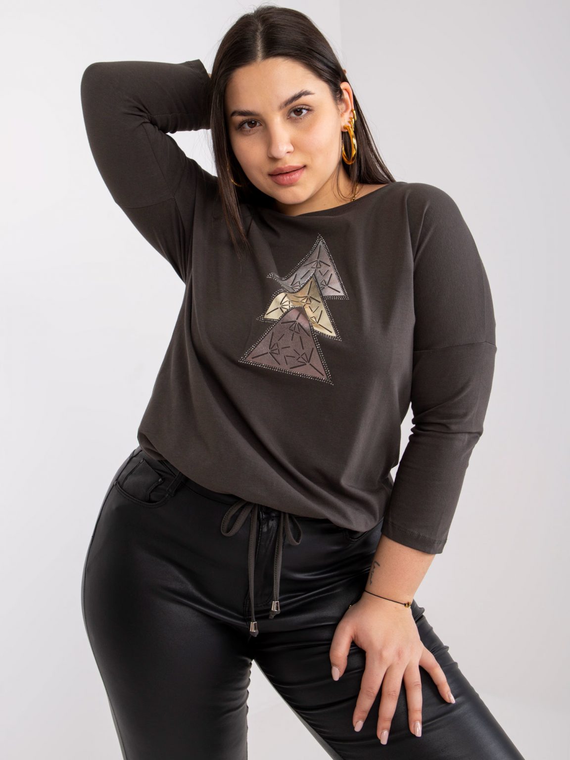 Khaki bluzka plus size z bawełny Beate