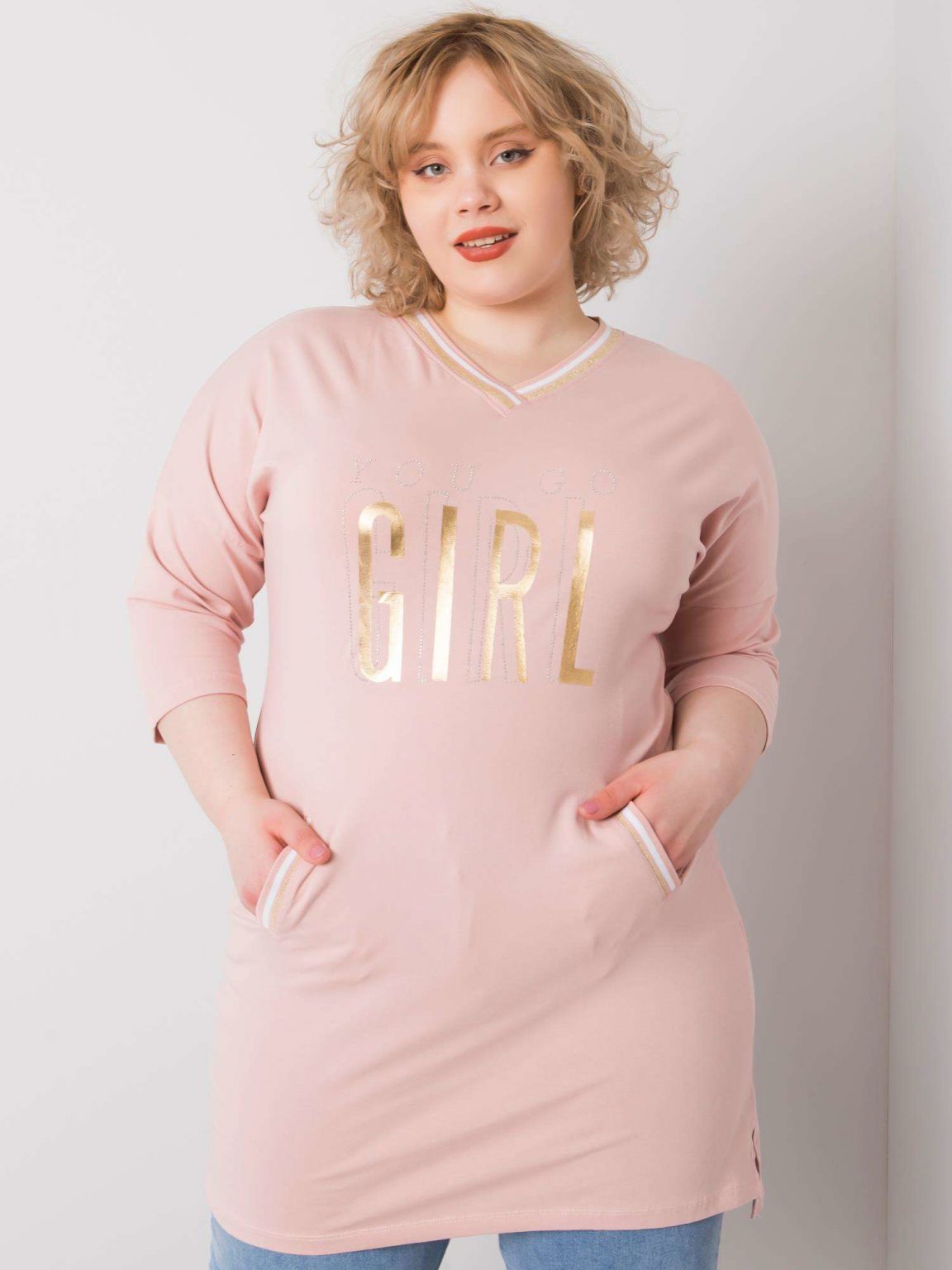 Brudnoróżowa tunika plus size Ida