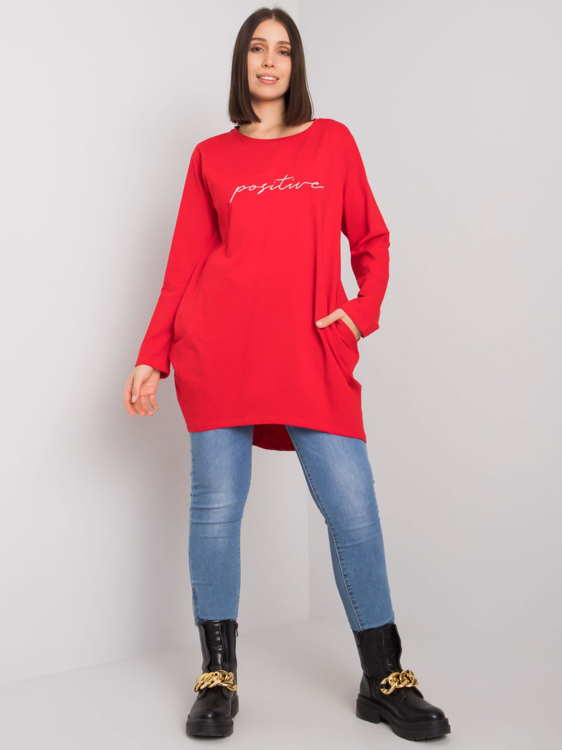 Czerwona tunika plus size z napisem Kaylah
