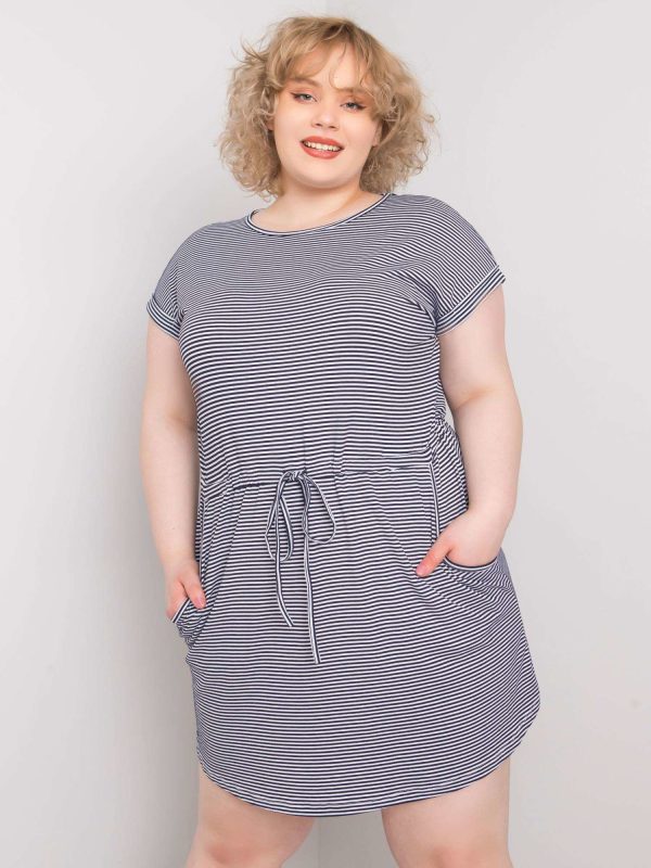 Granatowo-biała sukienka mini plus size w paski Sariyah