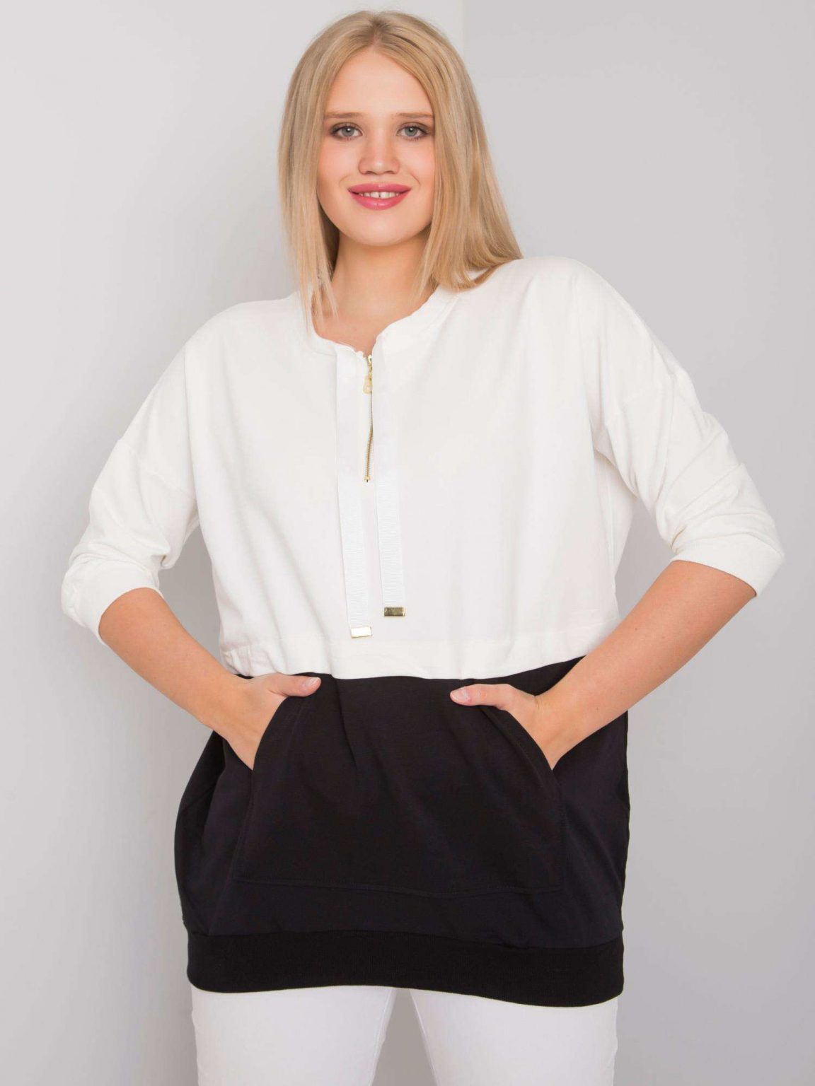 Ecru-czarna tunika plus size z bawełny Philomene