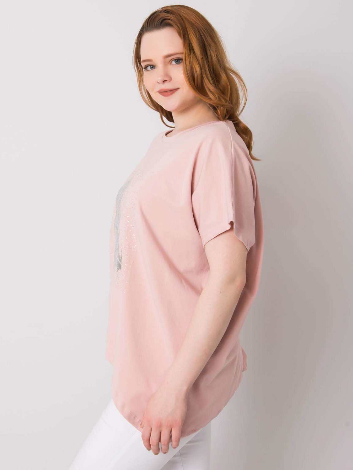 Brudnoróżowa bluzka plus size z nadrukiem Wilma