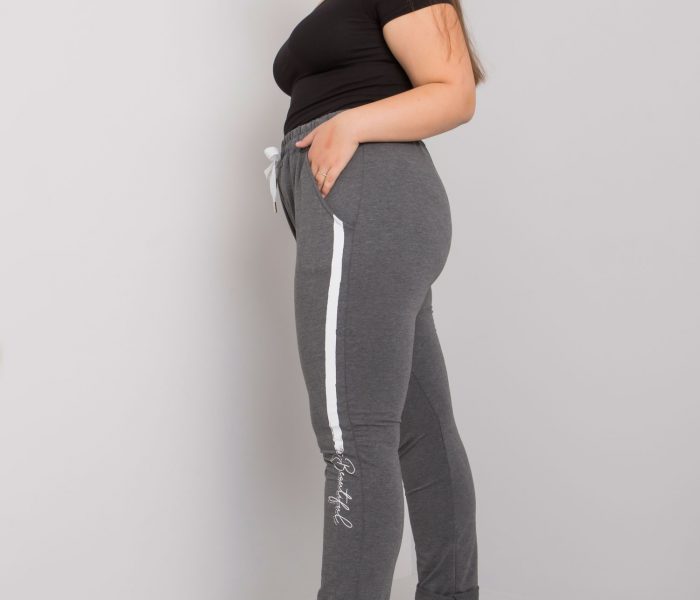 Hurtownia Ciemnoszare spodnie dresowe plus size z nadrukiem Abelia