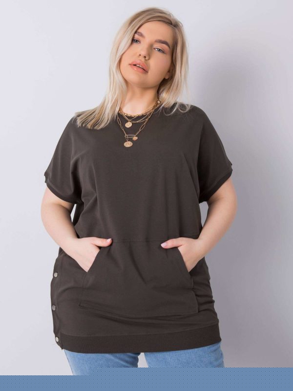 Ciemna khaki bluzka plus size z kieszenią Newport