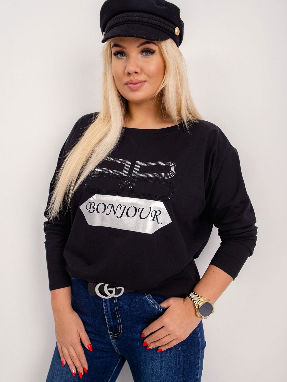 Czarna bluzka plus size Bonjour