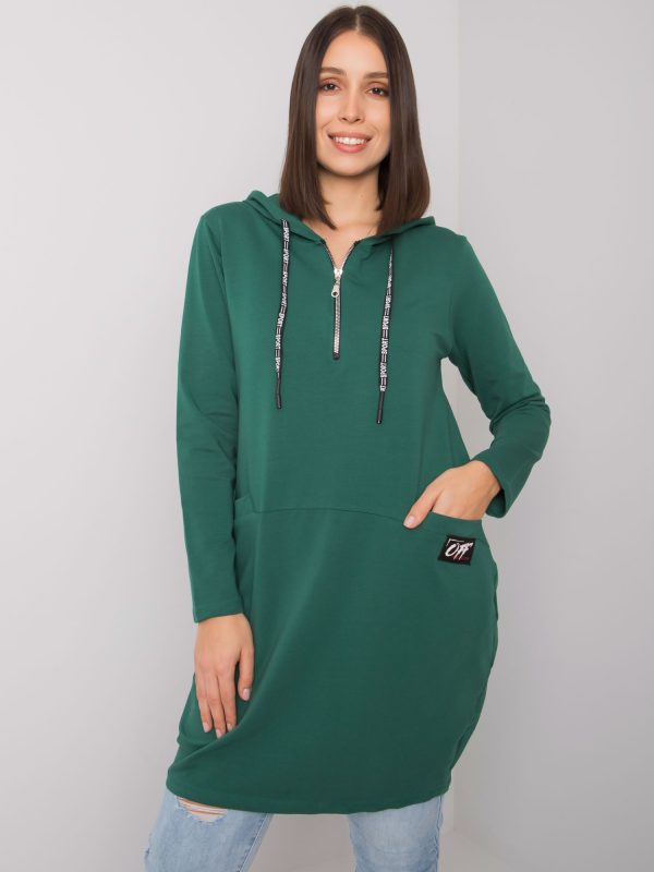 Ciemnozielona bawełniana tunika plus size z kapturem Kierra