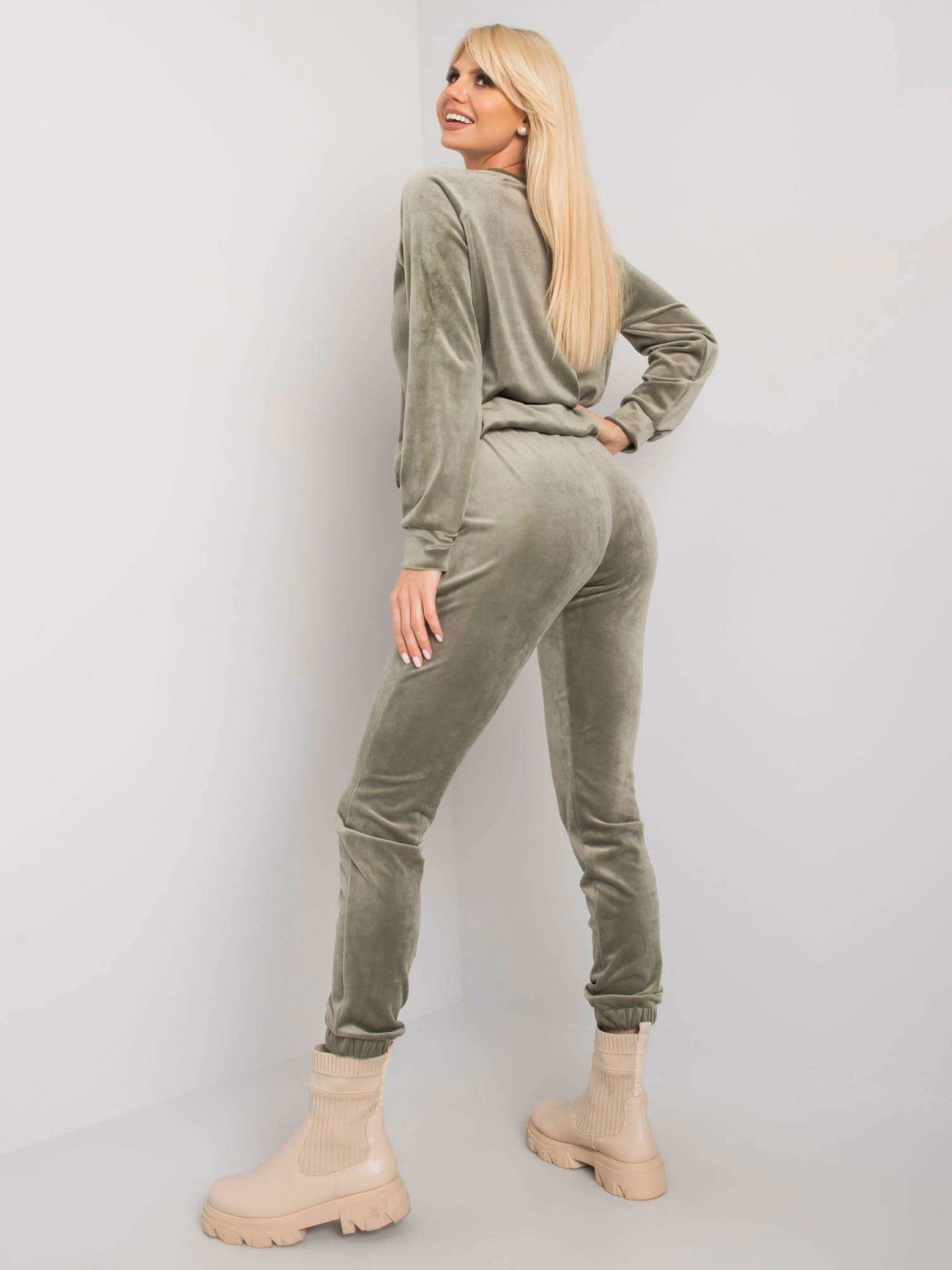 Khaki welurowy komplet dwuczęściowy Kimberly