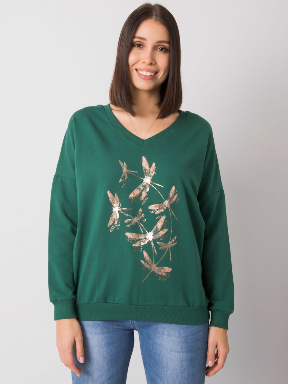 Ciemnozielona bluza plus size z dżetami Michella
