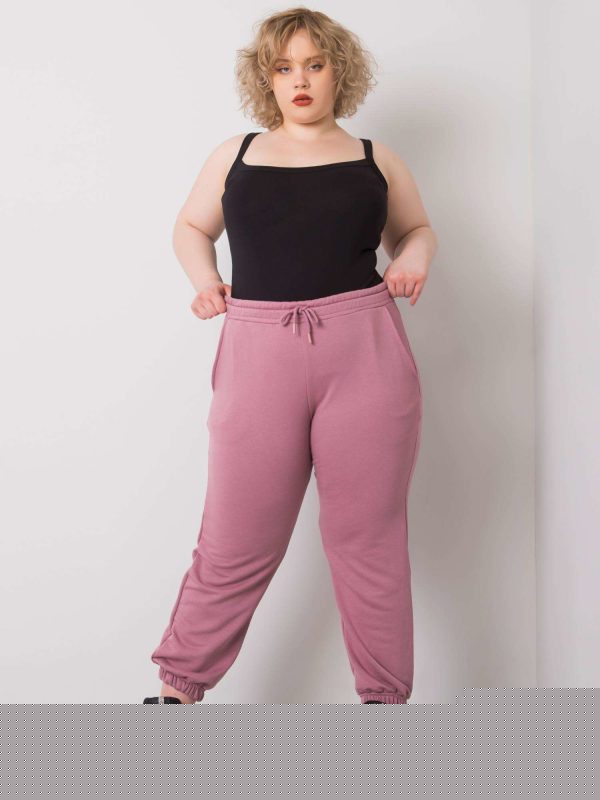Brudnoróżowe bawełniane spodnie dresowe plus size Ainhoa