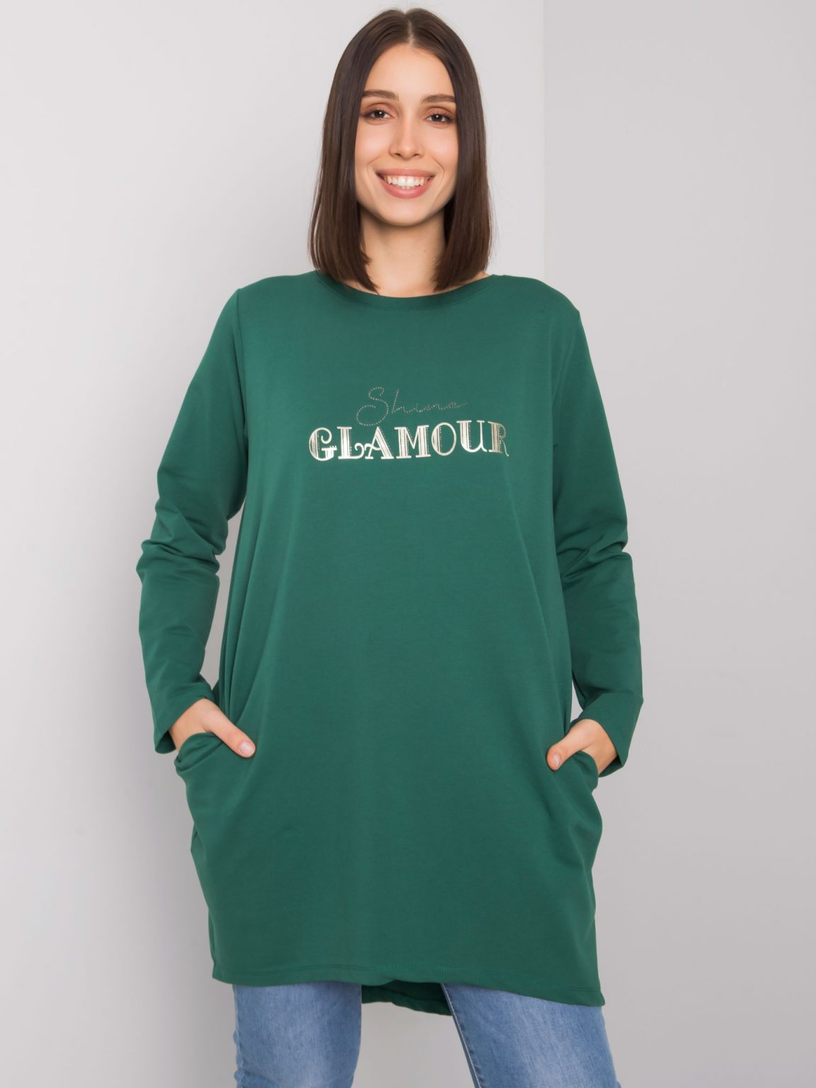 Ciemnozielona tunika plus size z kieszeniami Alexiah