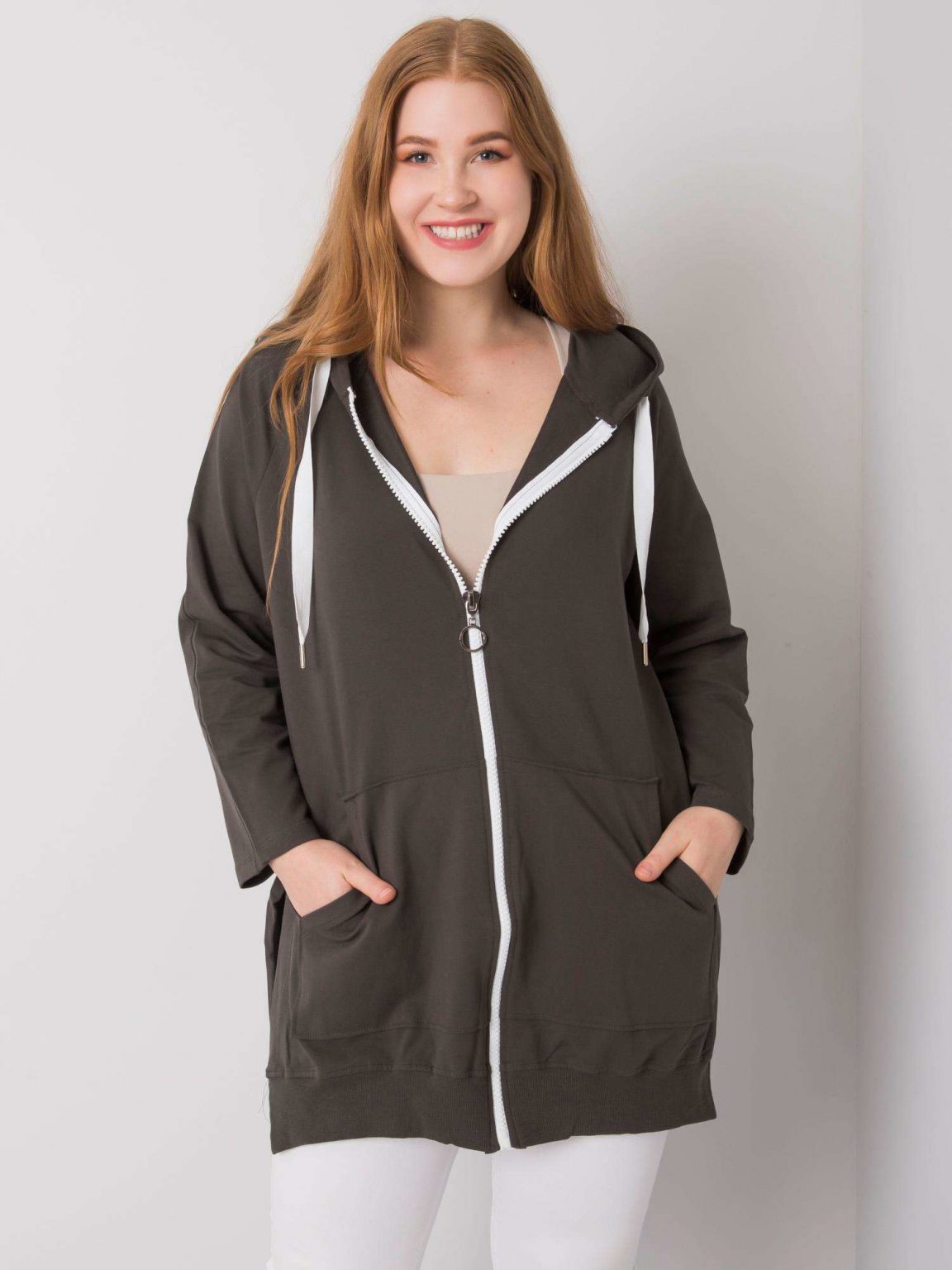 Ciemna khaki rozpinana bluza plus size Idrissa