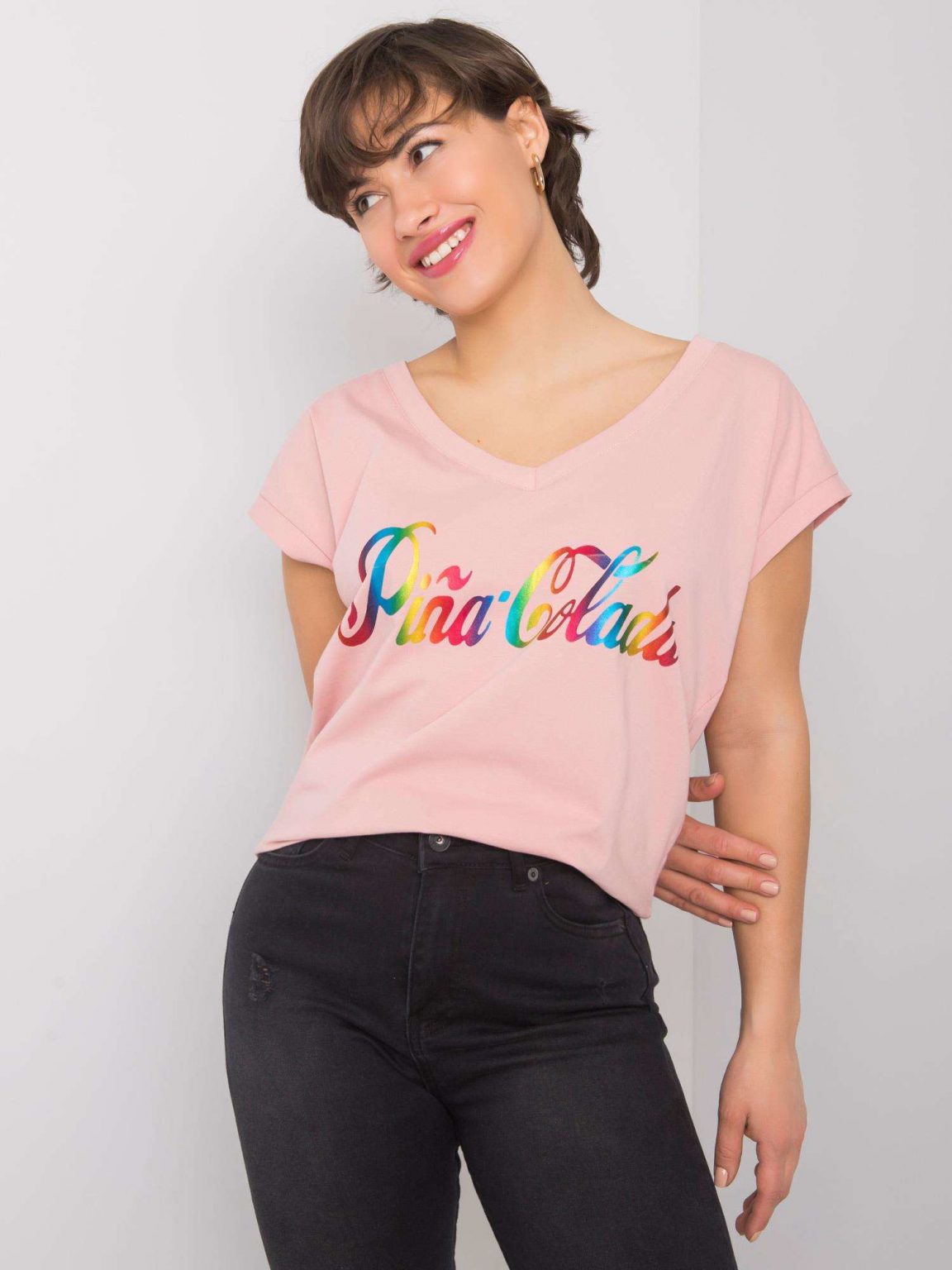 Brudnoróżowy t-shirt z nadrukiem Hollis