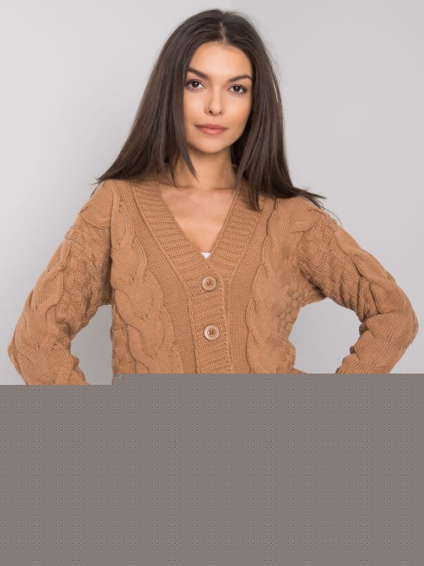 Camelowy rozpinany sweter w warkocze Danville RUE PARIS