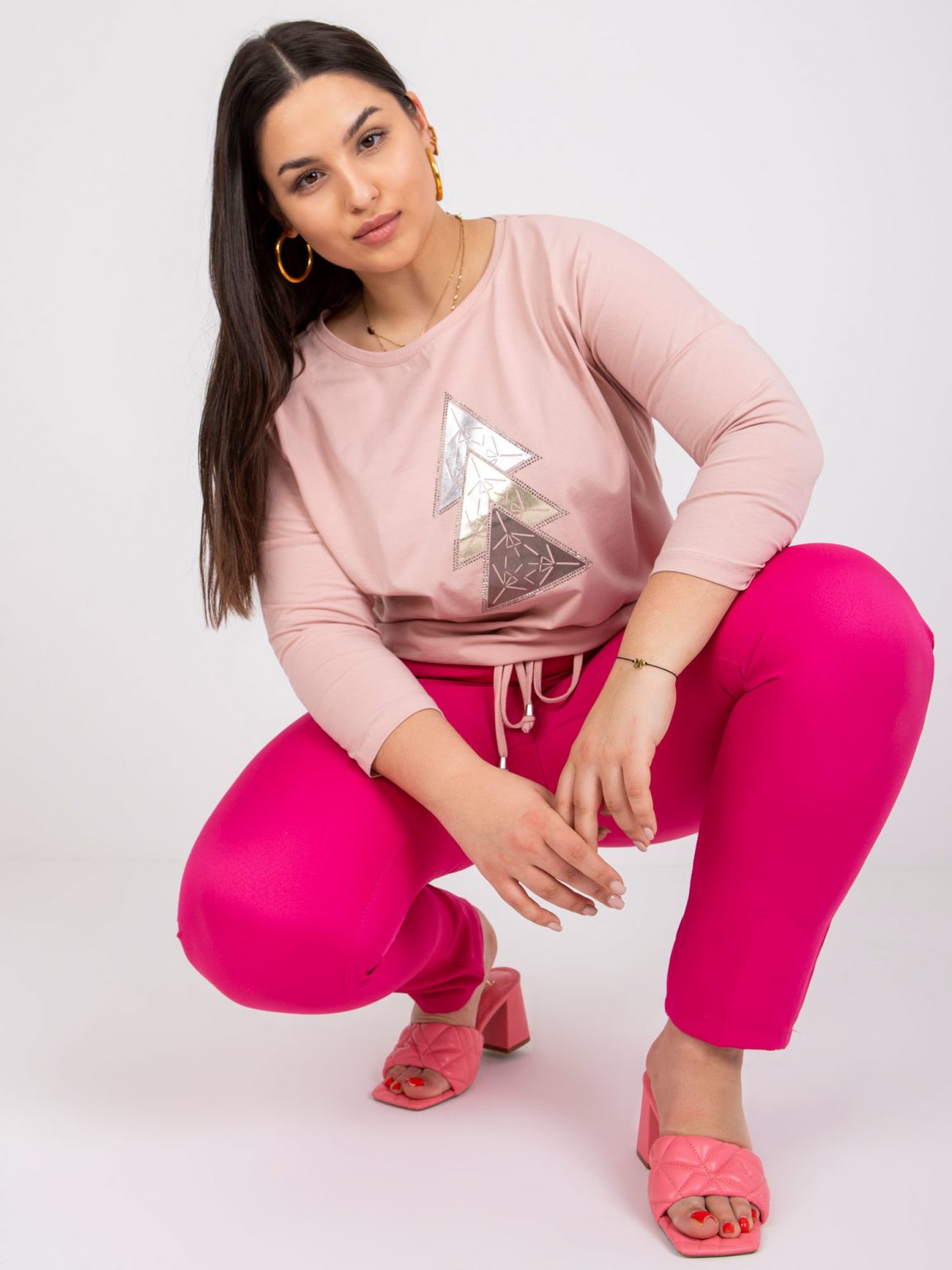 Brudnoróżowa bawełniana bluzka plus size Beate