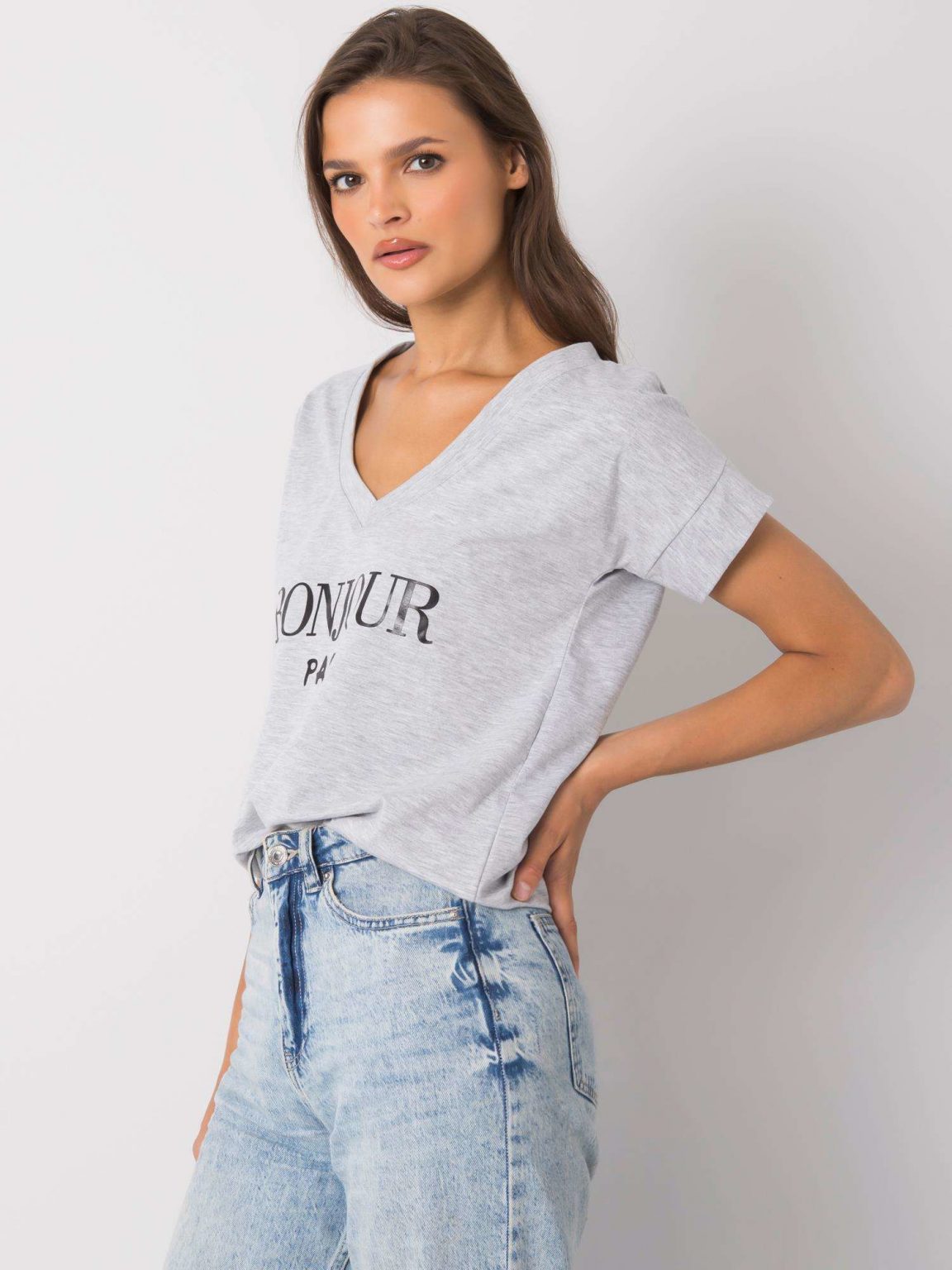 Szary melanżowy t-shirt z napisem Emille