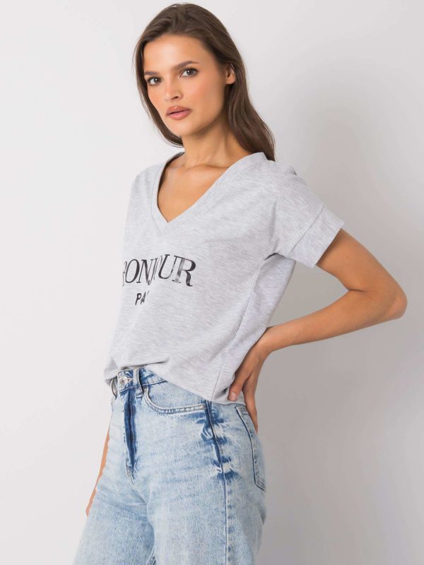 Szary melanżowy t-shirt z napisem Emille