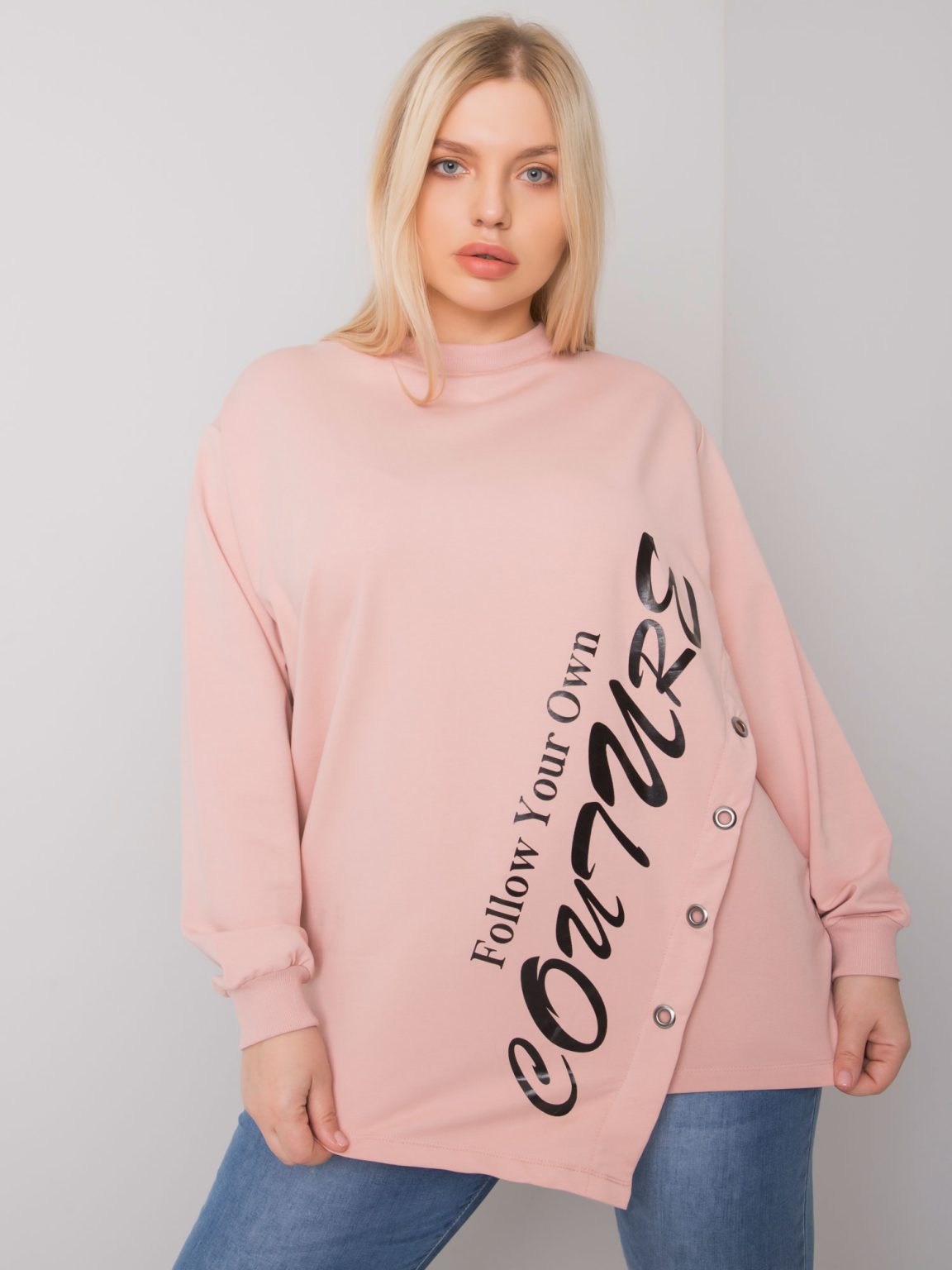 Brudnoróżowa bluzka asymetryczna plus size Elfriede