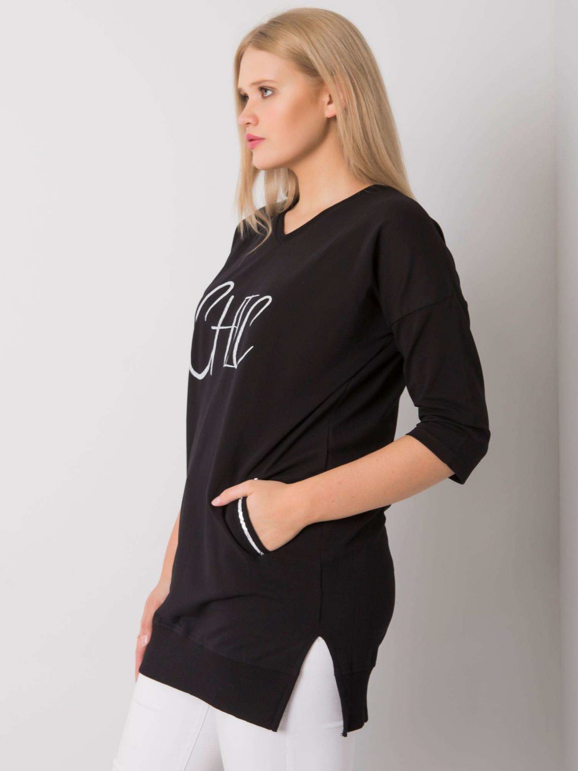 Czarna tunika plus size z kieszeniami Laurina