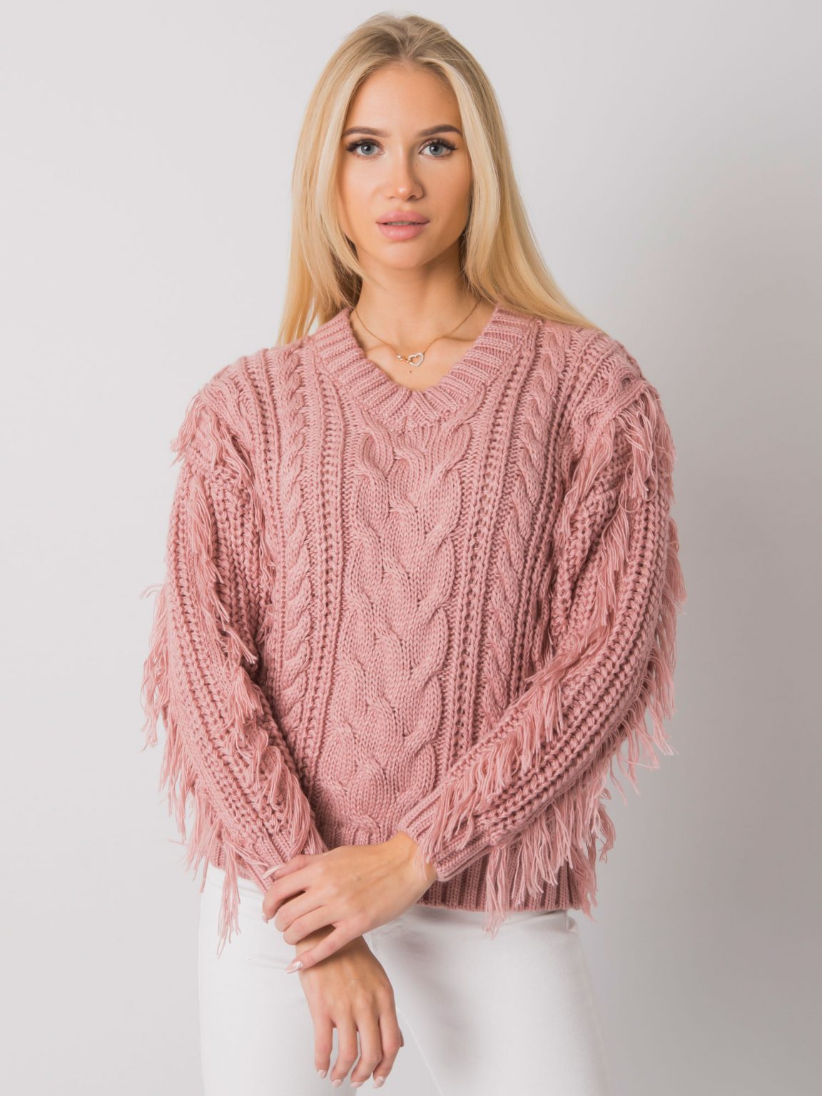 Brudnoróżowy sweter w warkocze Oregon RUE PARIS