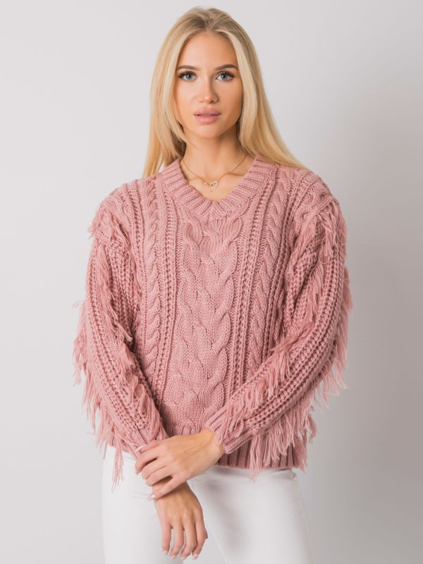 Brudnoróżowy sweter w warkocze Oregon RUE PARIS