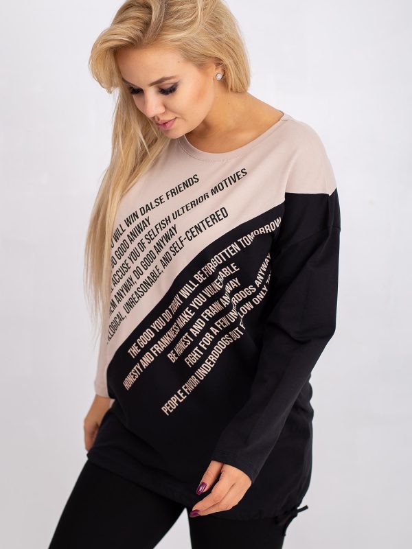 Beżowo-czarna bluzka plus size Secretly