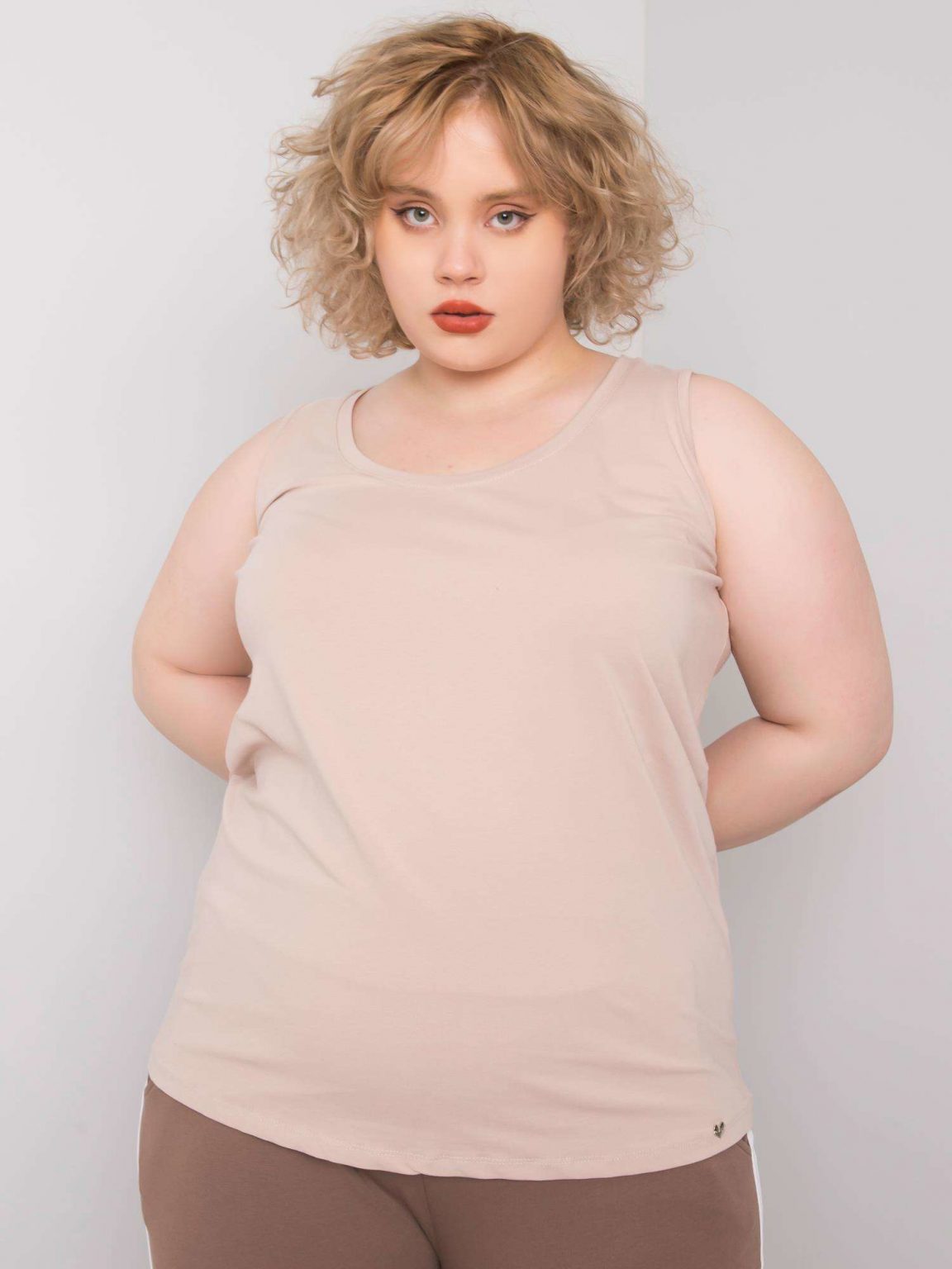 Beżowy bawełniany top plus size basic Keyla