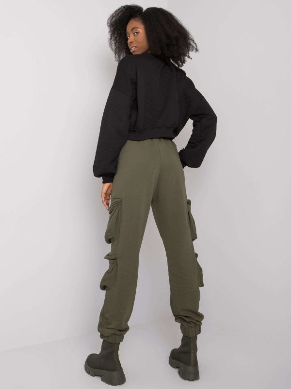 Khaki damskie spodnie dresowe z kieszeniami Mila RUE PARIS