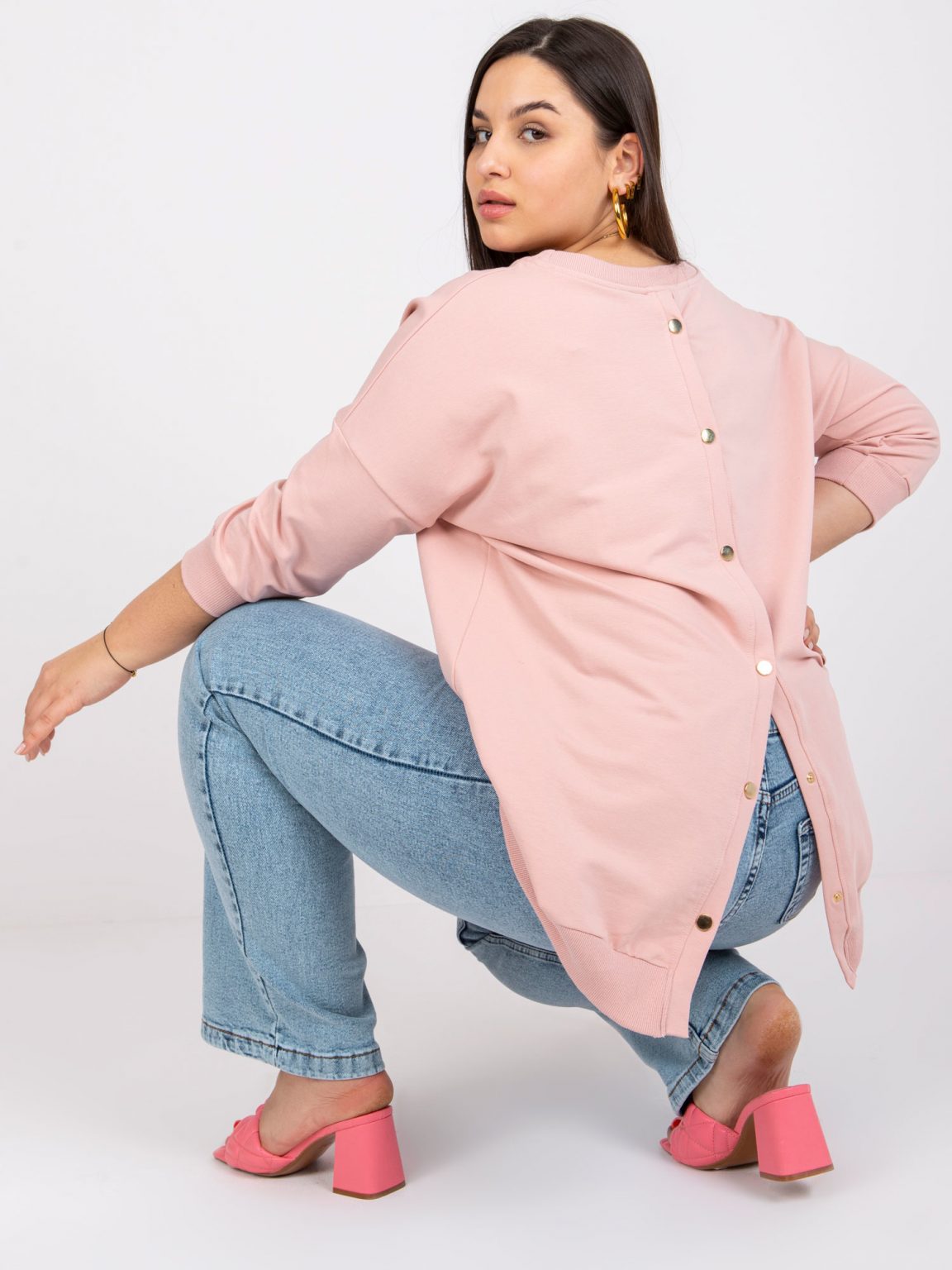 Brudnoróżowa bluzka plus size z bawełny Odile