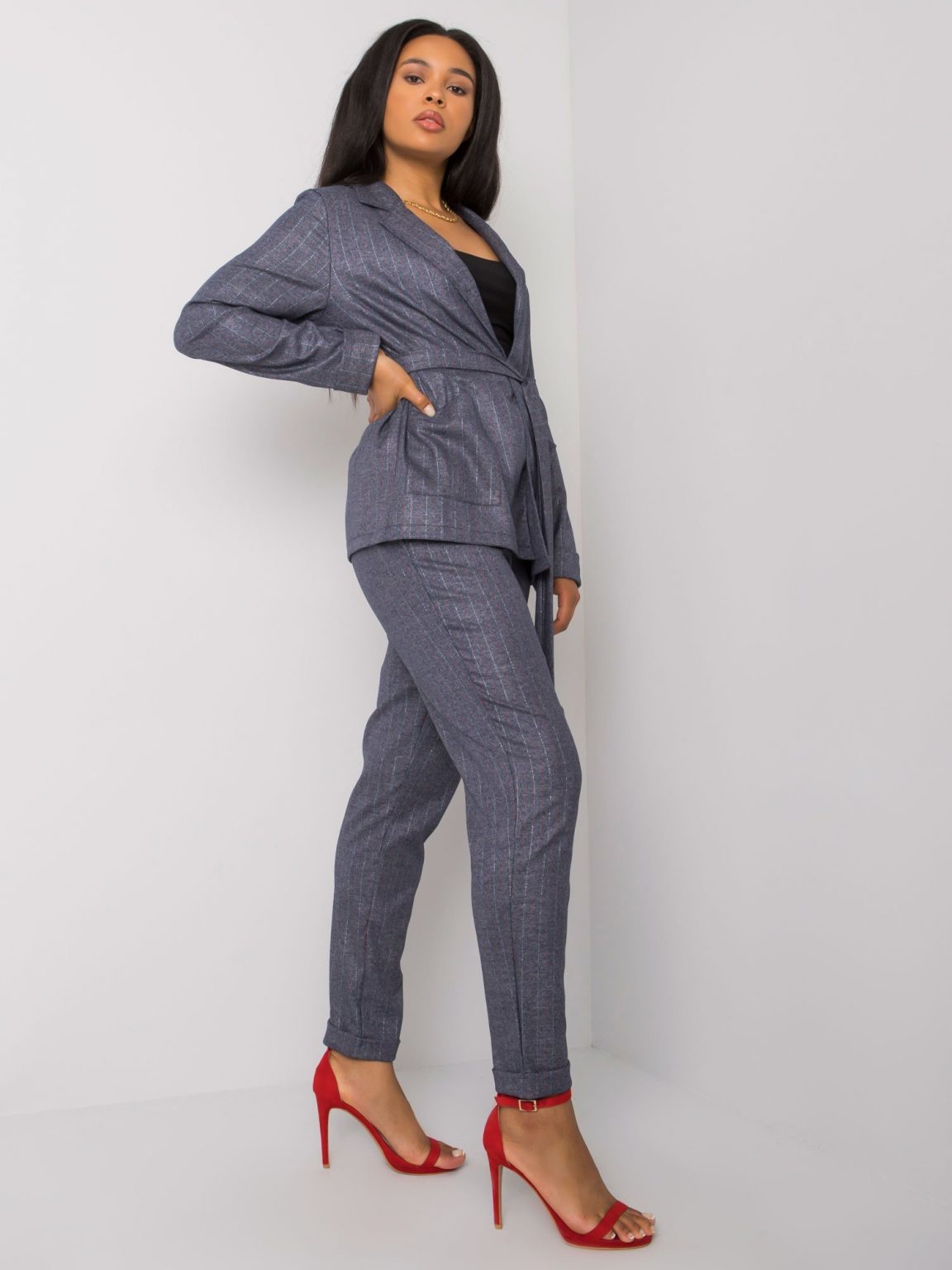 Niebiesko-bordowy elegancki komplet plus size Anthonia