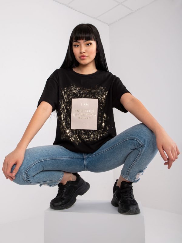 Czarny t-shirt oversize z nadrukiem