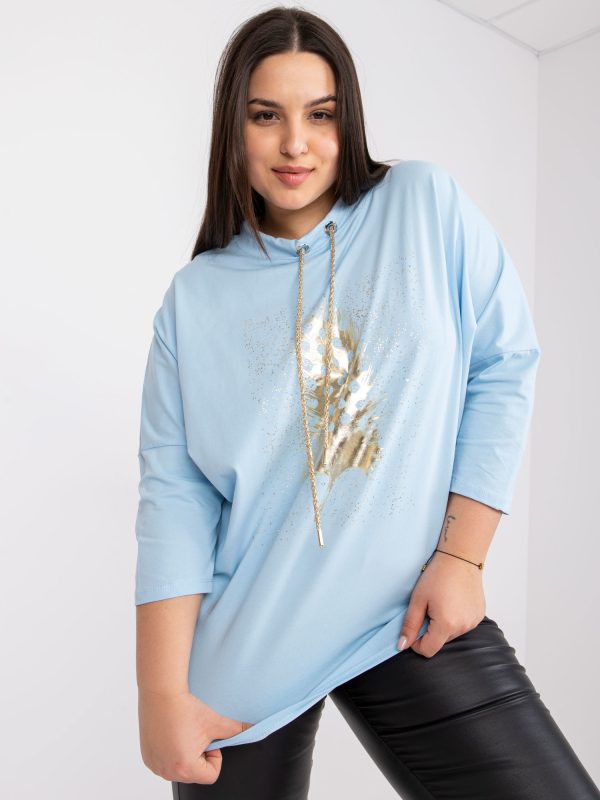 Jasnoniebieska luźna bluzka plus size z bawełny Manon