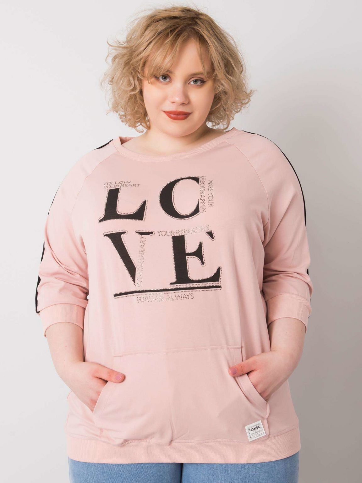 Brudnoróżowa bluzka plus size z kieszenią Meg