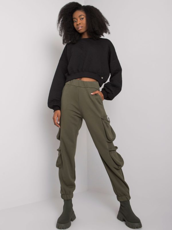 Khaki damskie spodnie dresowe z kieszeniami Mila RUE PARIS