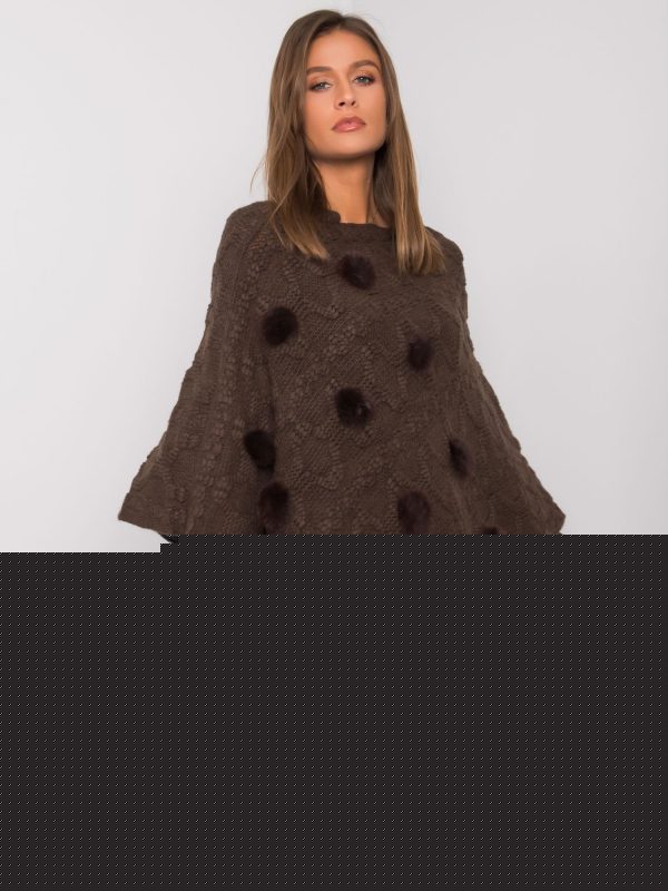 Brązowe poncho z pomponami Talisha
