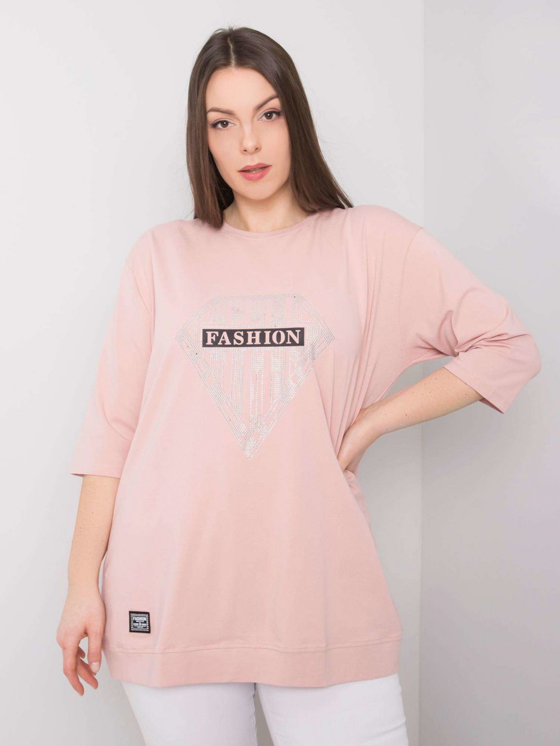 Brudnoróżowa bluzka plus size z bawełny Diamond