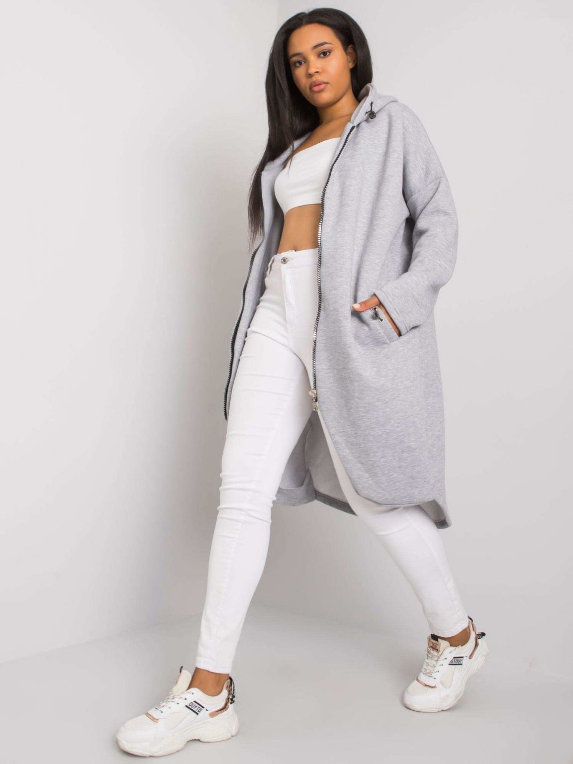 Szara melanżowa bluza z kapturem plus size Nellie