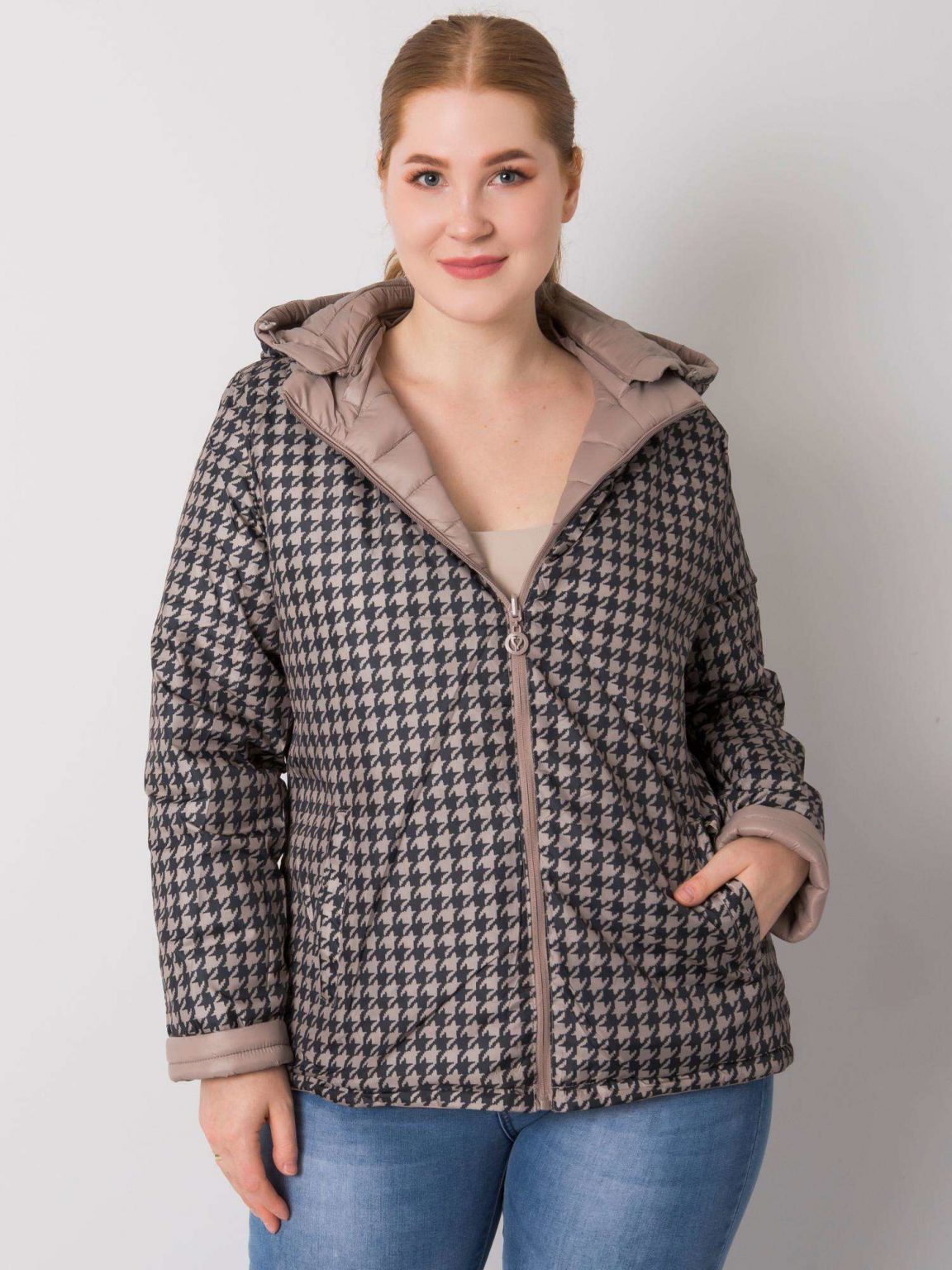 Beżowa damska kurtka dwustronna plus size Jaime