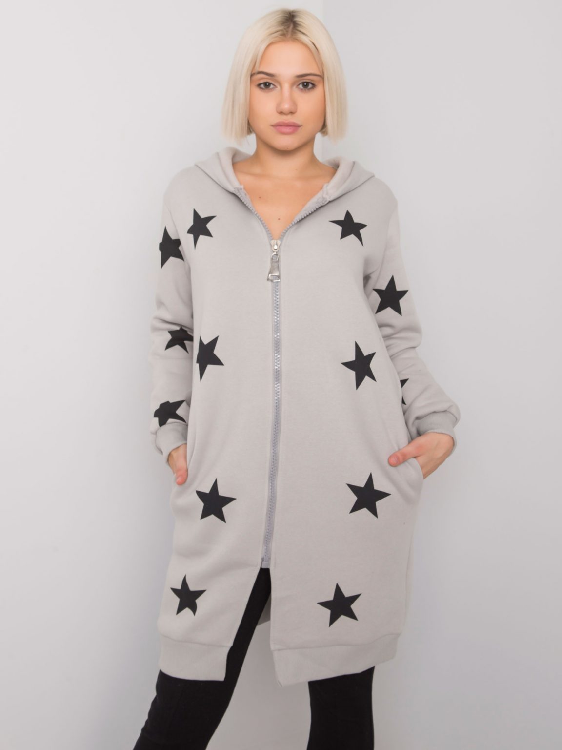 Jasnoszara bluza dresowa rozpinana z printem Marrakech