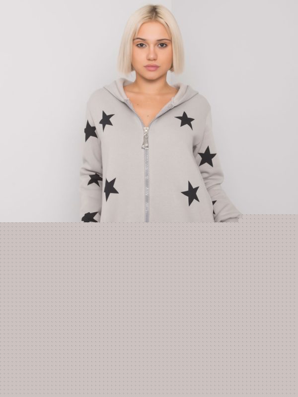 Jasnoszara bluza dresowa rozpinana z printem Marrakech
