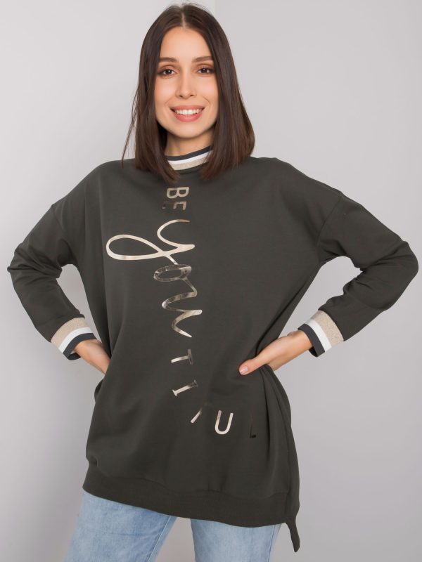 Ciemna khaki bawełniana tunika plus size z napisem Jamellia