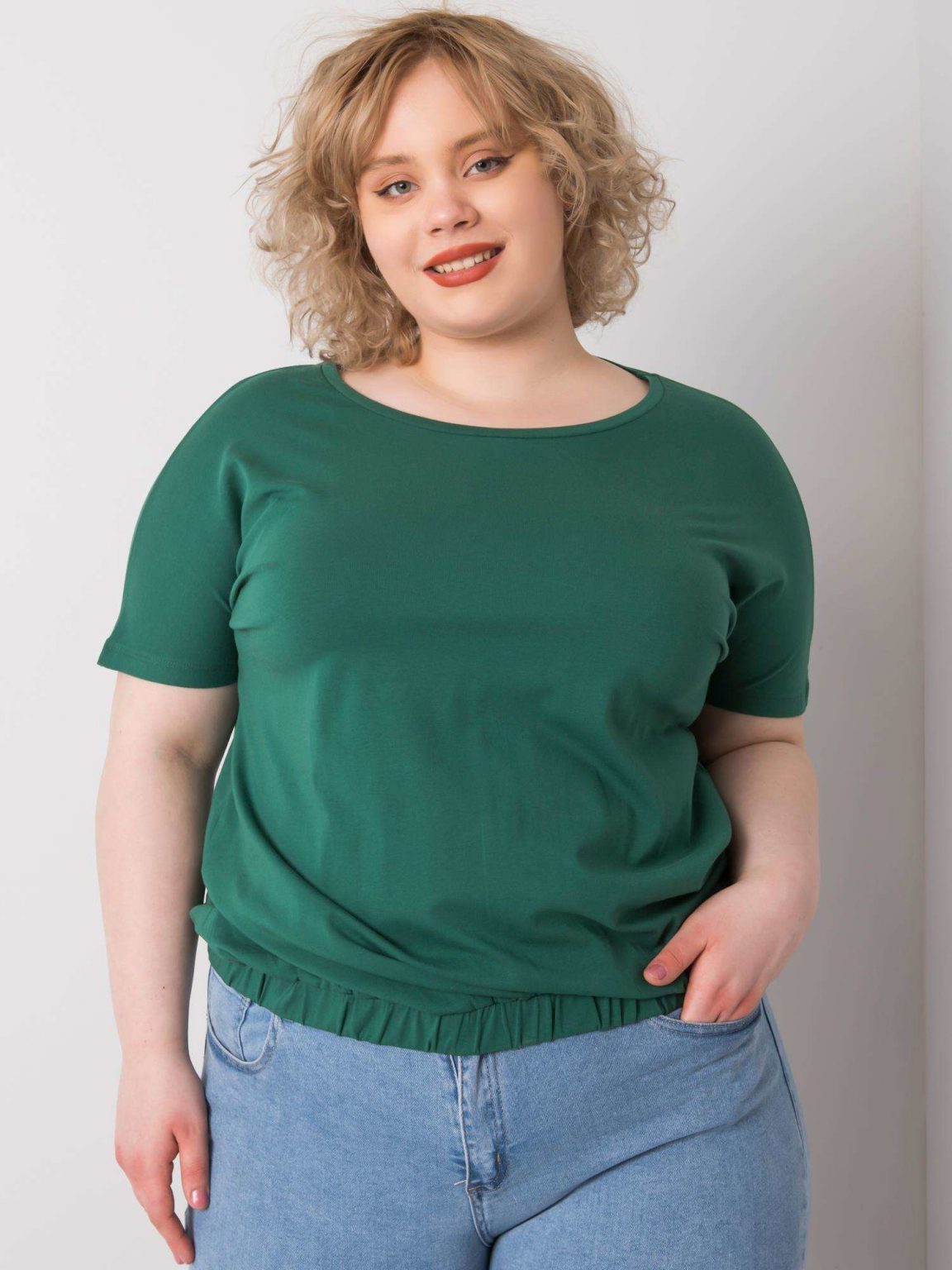 Ciemnozielona bluzka plus size ze ściągaczem Addyson