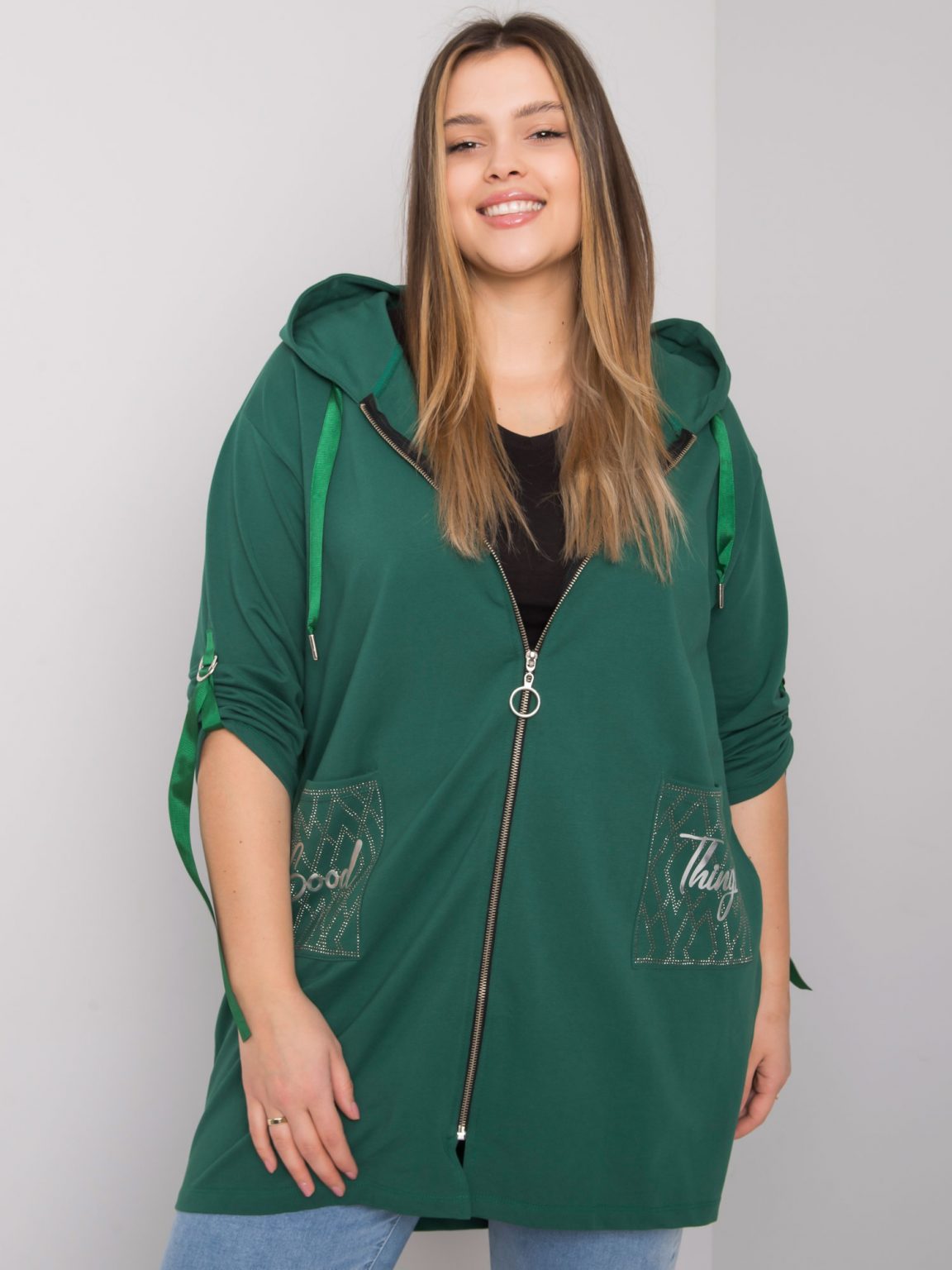 Ciemnozielona bluza plus size na suwak Zurich