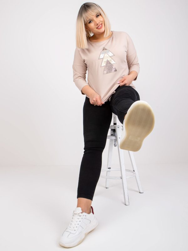 Jasnobeżowa bluzka plus size z okrągłym dekoltem Beate