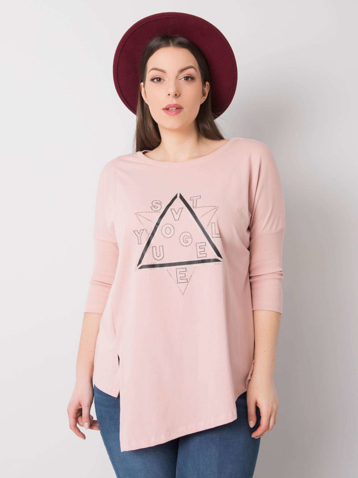 Brudnoróżowa bluzka plus size z aplikacją Wendy