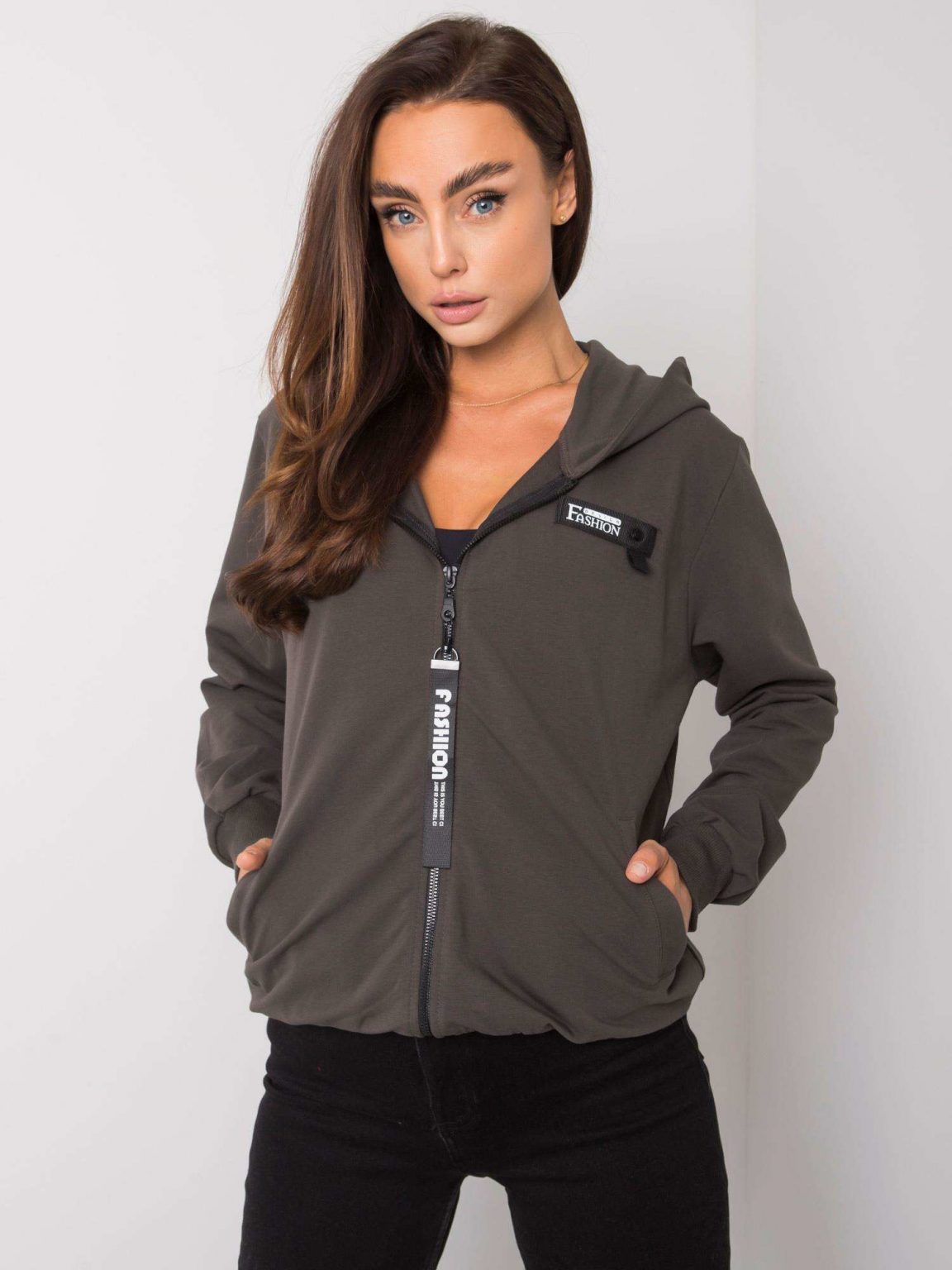 Ciemna khaki bluza na suwak Anhelina