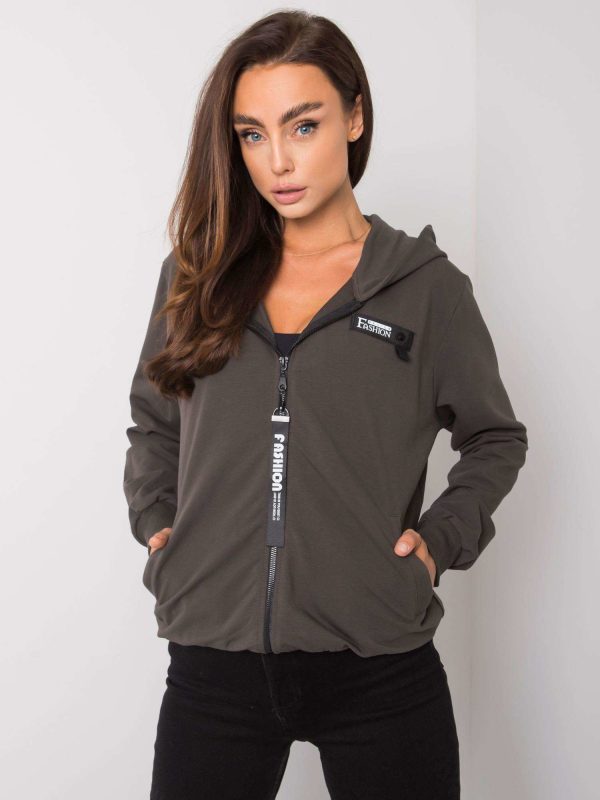 Ciemna khaki bluza na suwak Anhelina