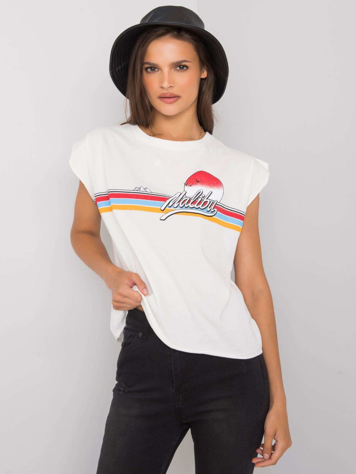 Ecru t-shirt z nadrukiem Malibu