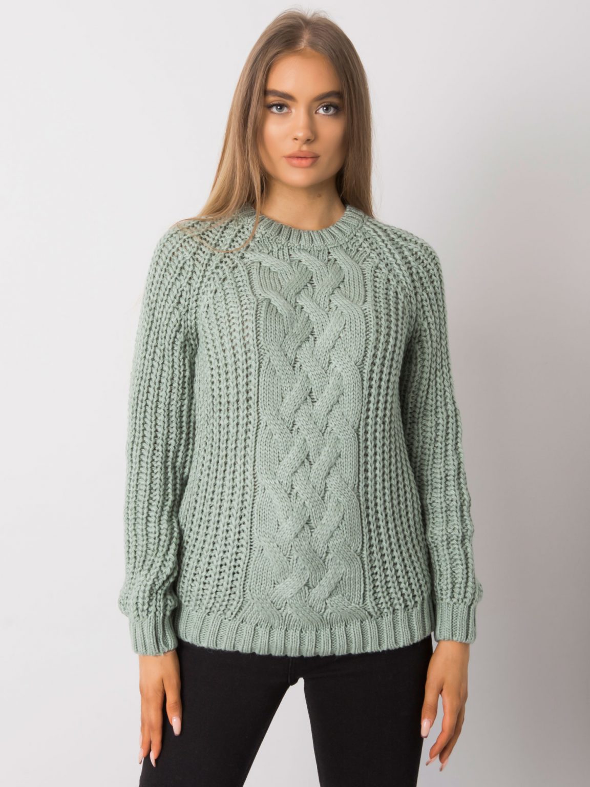 Pistacjowy sweter z warkoczami Belfast RUE PARIS
