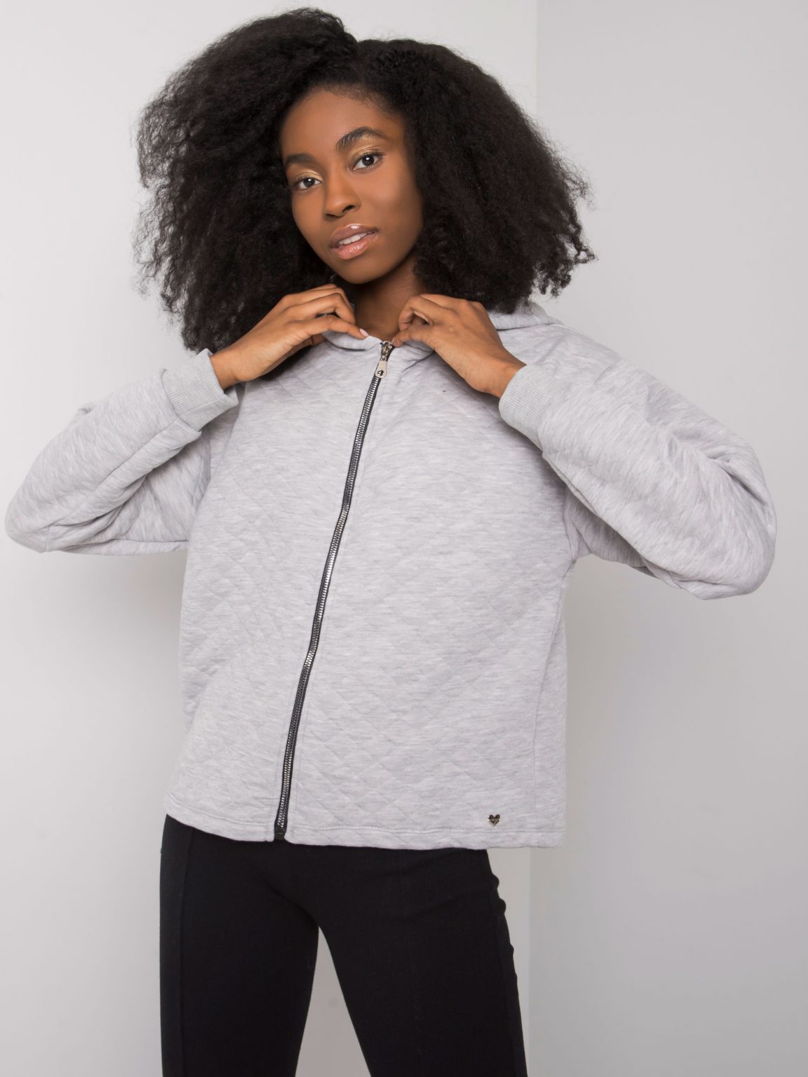 Szara melanżowa pikowana bluza basic Melanie