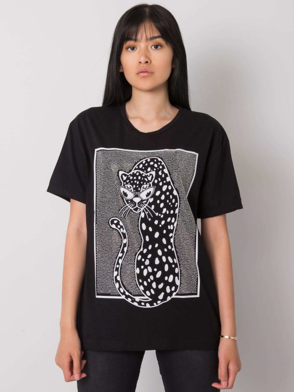 Czarny t-shirt z nadrukiem Sarra